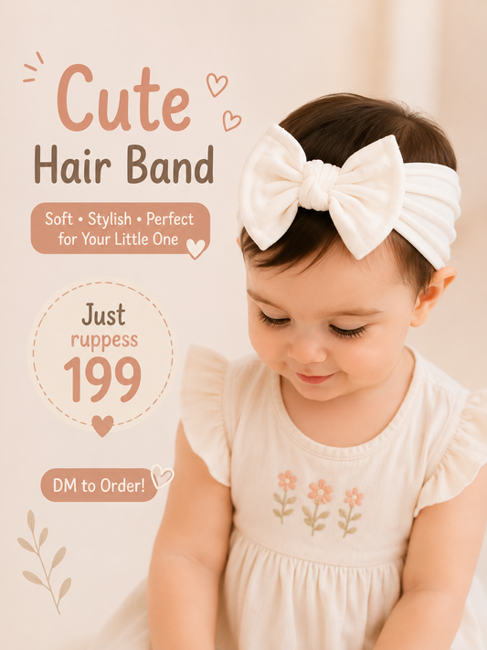 Ultra-Soft Cream White Baby Bow Headband – Stretch Nylon Hairband