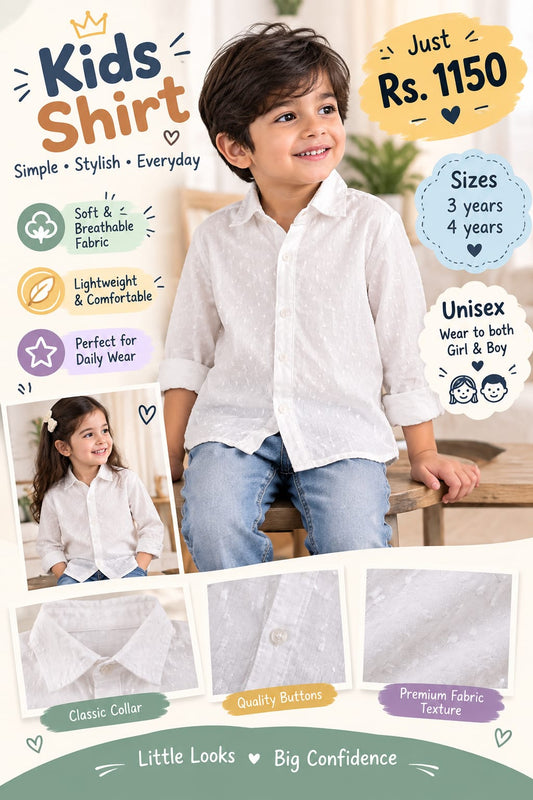 Unisex White Kids Shirt - Simple, Stylish & Everyday Button-Down