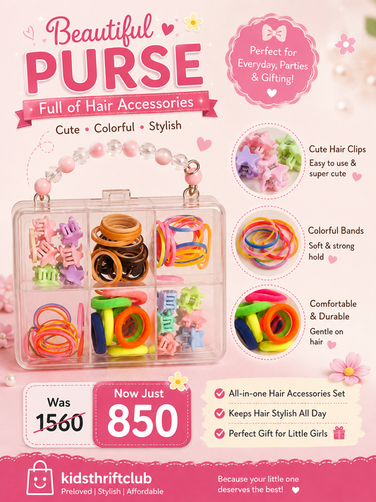 Girls Colorful Hair Accessories Set with Beaded Purse – Multi-Style Hair Clips & Bands
