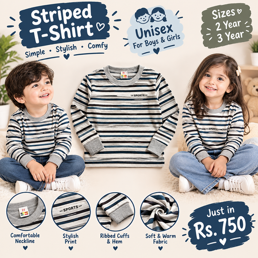 Striped Long Sleeve T-Shirt for Kids | Cozy Unisex Casual Top