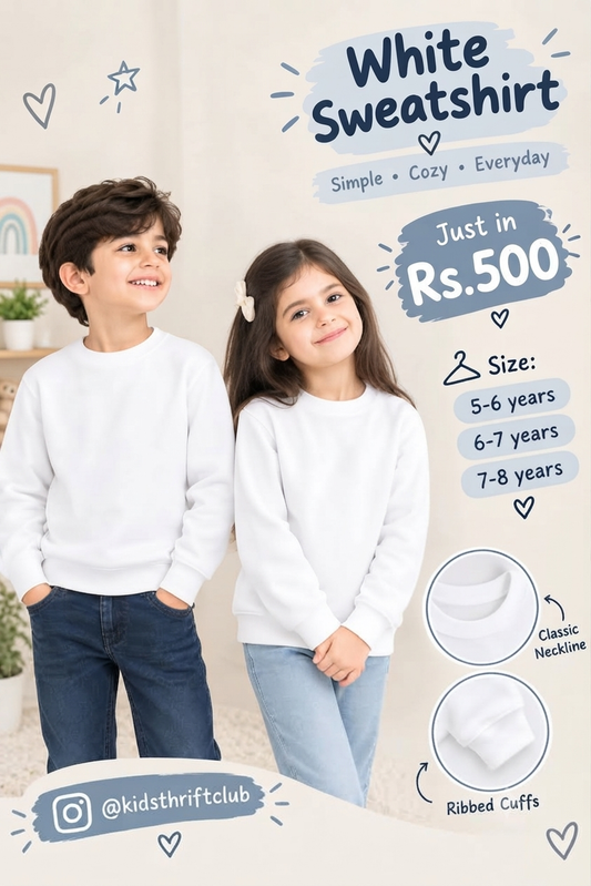 Unisex White Sweatshirt - Simple Cozy Everyday Pullover for Kids